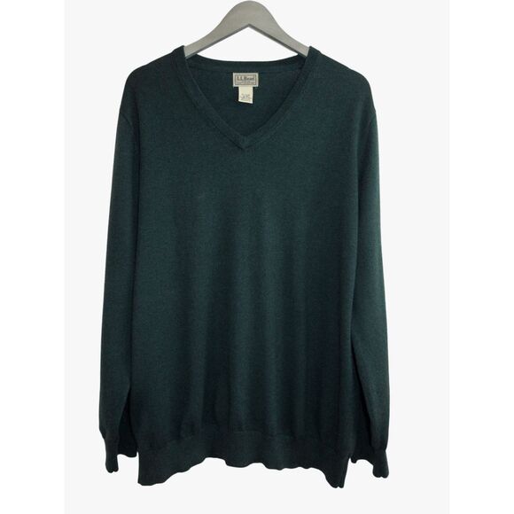 L.L. Bean Pullover Sweater Cotton Cashmere Green V-Neck XL - Picture 1 of 3